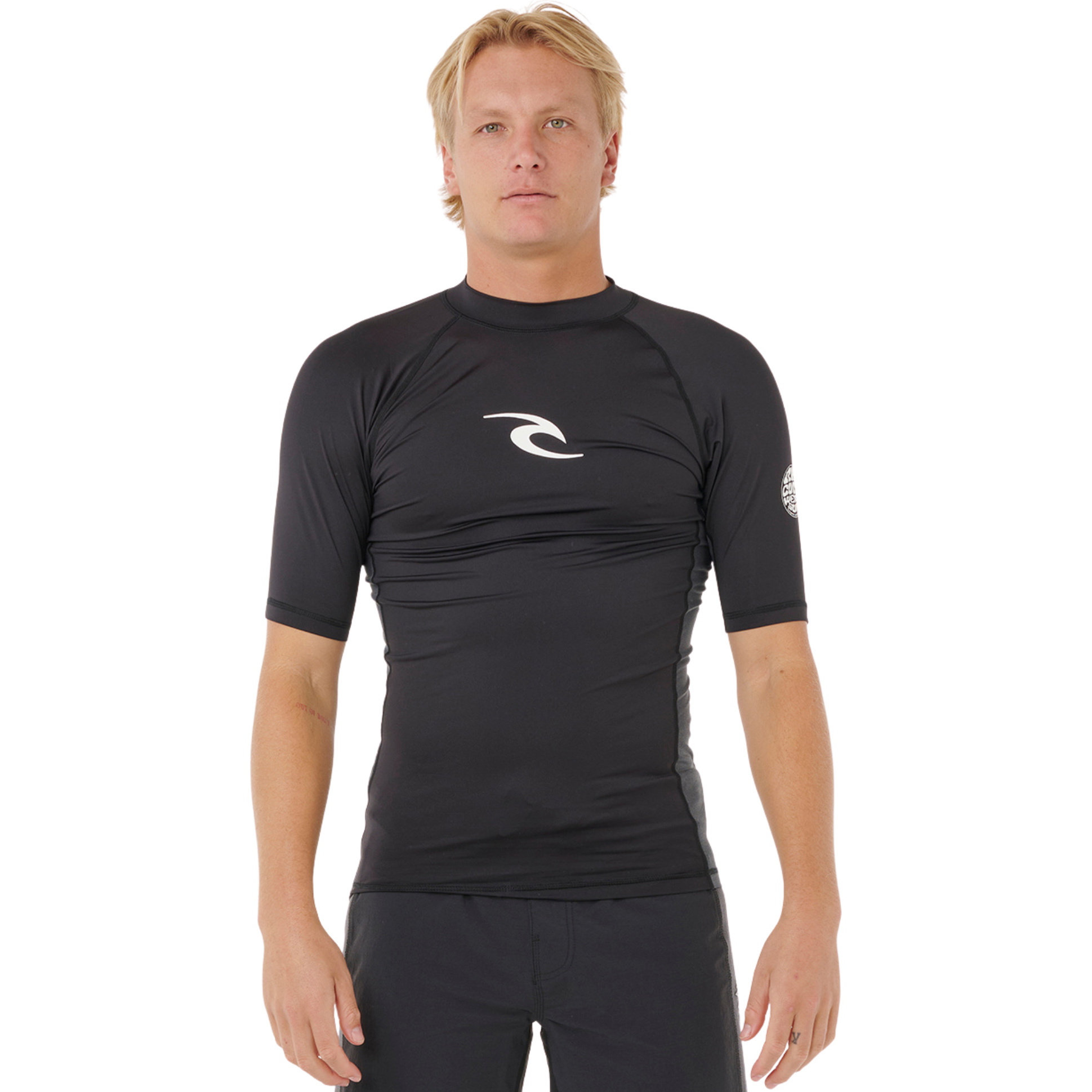2026 Rip Curl Mens Waves UPF Perf Short Sleeve Rash Vest 198MRV - Black
